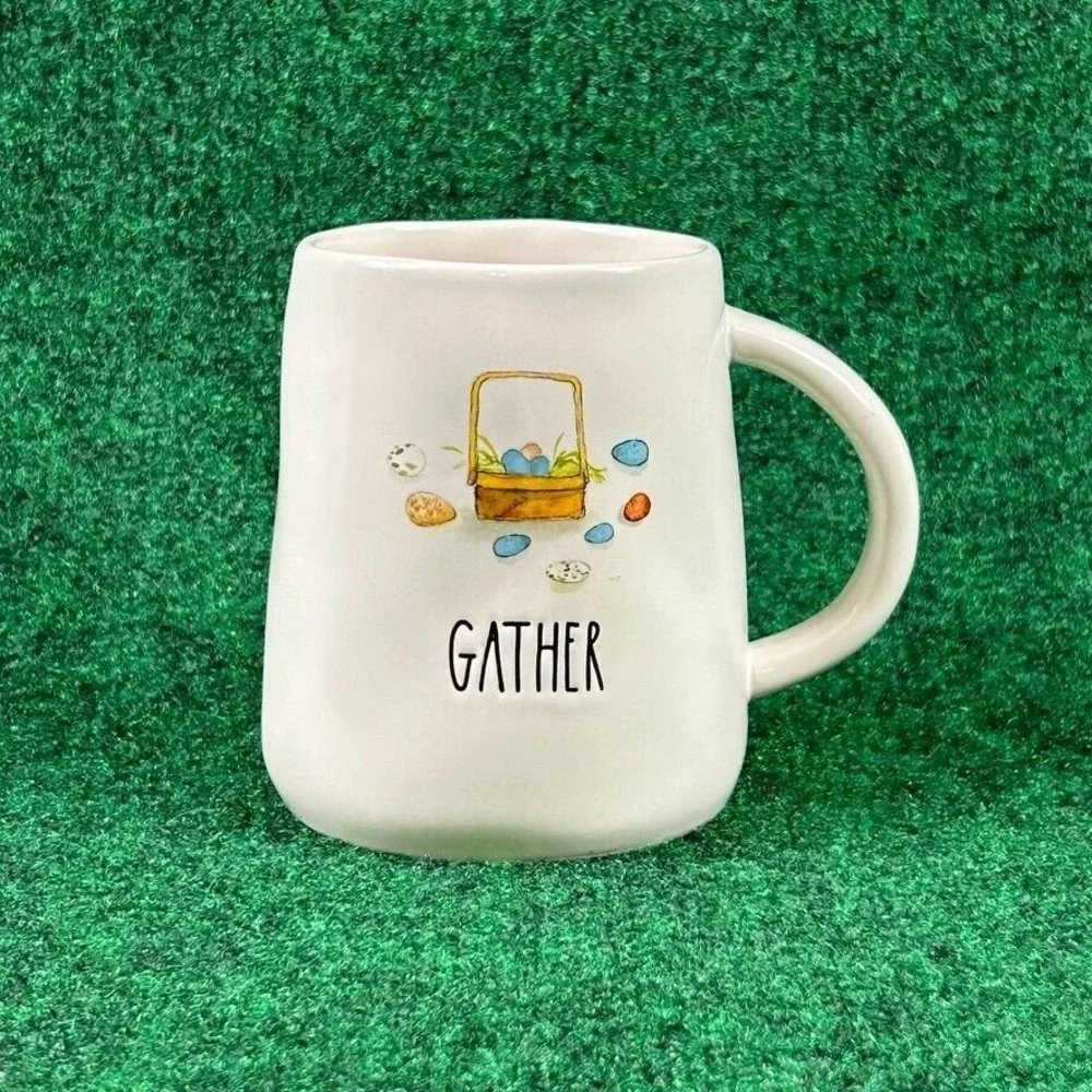 Rae Dunn Artisan Collection Gather Easter Egg Motif White Ceramic Coffee Tea Mug